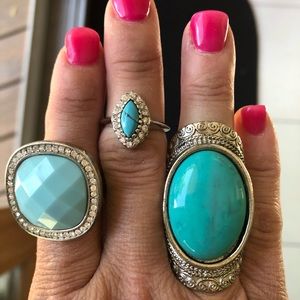 Group of 3 Silver / Turquoise Rings
